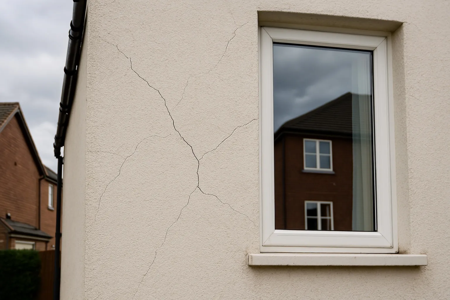 Fissure verticale sur la façade d’une maison.