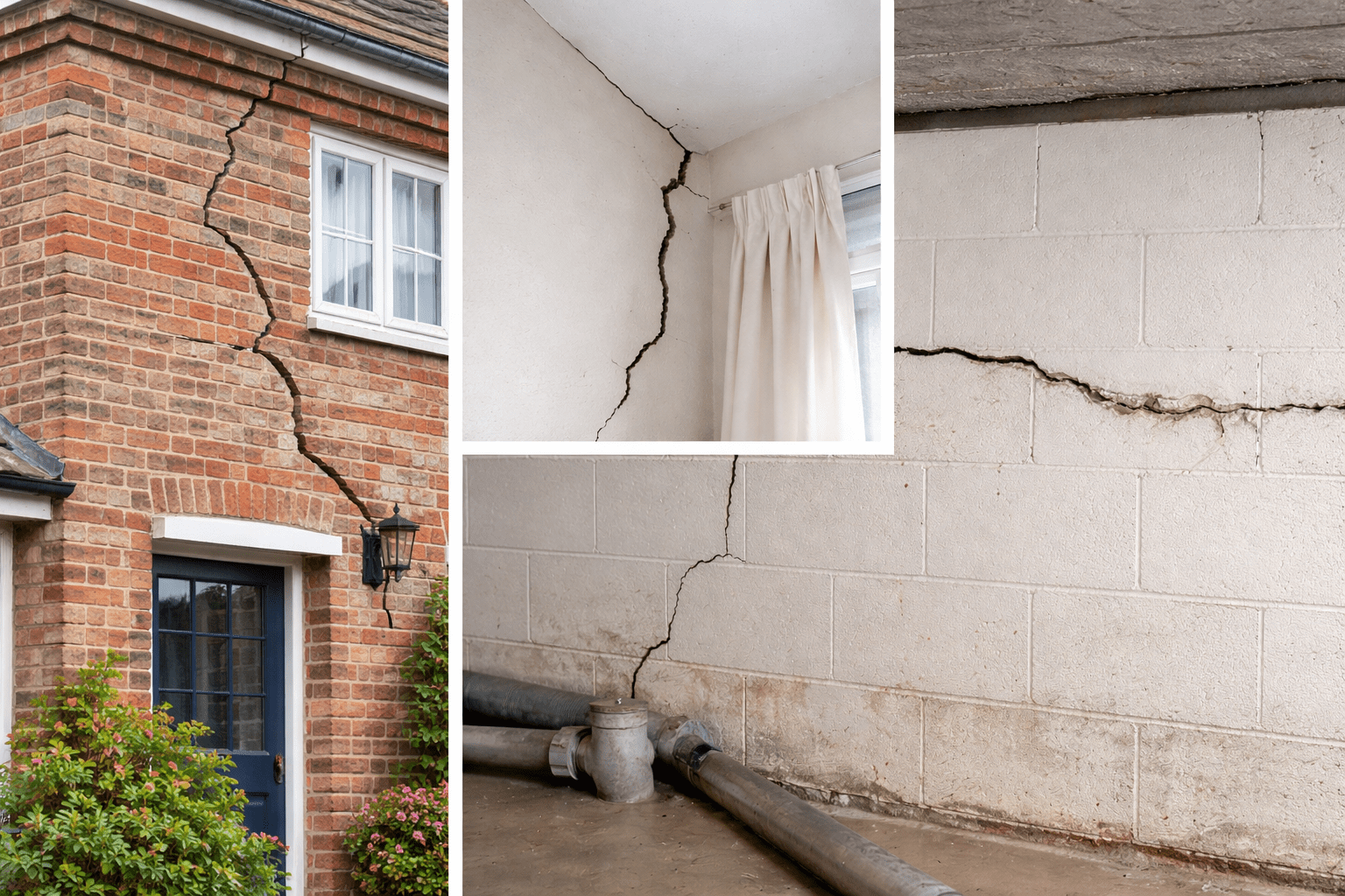 Exemples de fissures dans une maison – façade, mur intérieur et fissure structurelle
